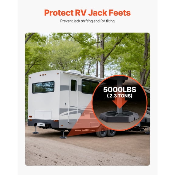RV Leveling Pads, 4-Pack Rubber Trailer Jack Pads, Each with 5000 lbs Capacity, Jack Stabilizer Padding with Large Surface Area, Ideal for 10" Round Feet, 5th Wheels Class A/C Motorhomes Camper