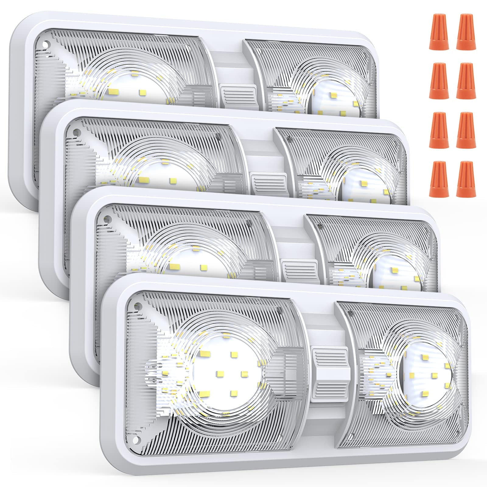 RV Lights Interior, 12 Volt Led Lights 600LM, Camper Lights 8W, RV Led Lights Interior Fixtures 12V, RV Ceiling Dome Light with Switch for RV/Camper/Trailer/Boat/Car (Natural White, 4Pack).