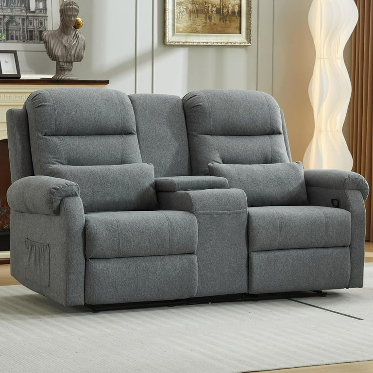 RV Loveseat Recliner Sofa with Console, Linen Double Wall Hugger