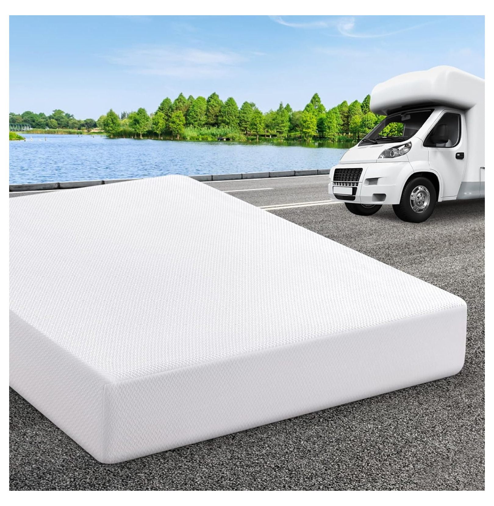 RV Mattress Short Queen 8 Inch Memory Foam Mattress, Green Tea/Gel