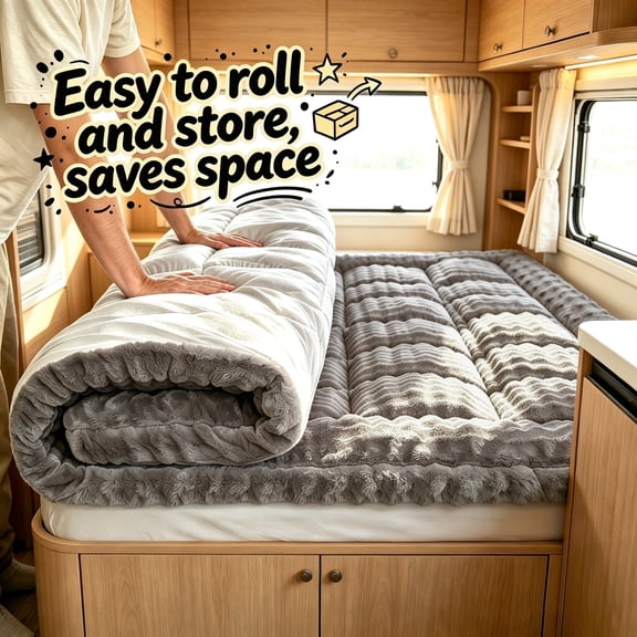 RV Mattress Topper, Pillow Top Faux Fur Mattress Pad Topper, Soft Fluffy Mattress Protector with High-Quality Polyester, Ideal for RV, Camper, Travel Trailer, Sofa & Bedroom