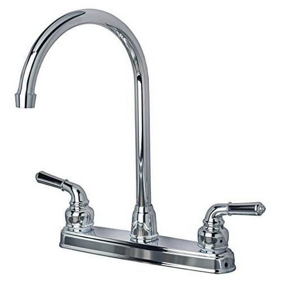 RV Mobile Home Non-Metallic Two Handle High Arc Swivel Kitchen Faucet Chrome Finish