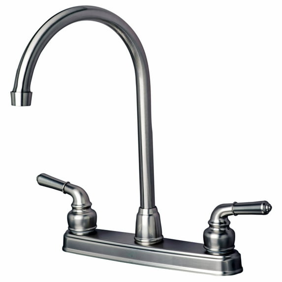 RV Mobile Home Non-Metallic Two Handle High Arc Swivel Kitchen Faucet Stainless Steel Finish