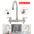 thumbnail image 1 of Kitchen Sink Faucet 2 Handle 8 Inch Centerset High Arc 360° Swivel Hot & Cold Faucet for Rv Camper Laundry Utility Bar Sinks Metallic RV Kitchen Faucet (Fit for 8 inch 2 or 3 Holes), Brushed Nickel, 1 of 13