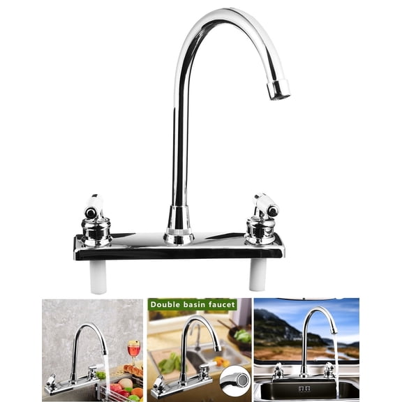 RV Kitchen Faucet for Camper & Home 8" Main Body 360° Swivel High Arch Dual Handle for Motorhomes RV Travel Trailers Plastic (fit 8-inch 2-hole or 3-hole sink), Chrome
