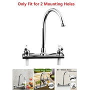 RV/Mobile Kitchen Faucet for Campers, Double Handle Level Only Fit for 2 Mounting Holes High Arc Swivel Hot & Cold Home Kitchen Faucet Plastic, Chrome