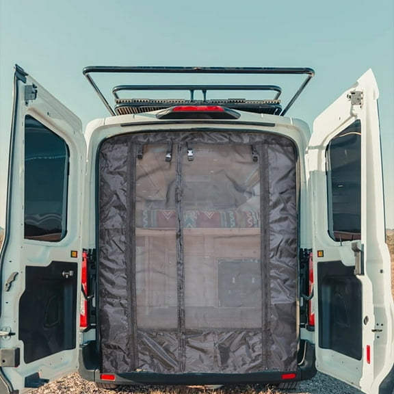 RV Mosquito Door Curtain - Breathable Rolling Sun Protection for Camping Cars, Easy Installation, UV Defense, Insect Barrier black