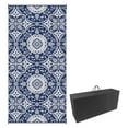 thumbnail image 1 of RV Patio Carpet 9x18 ft Outdoor Rug with Bag - Blue White Floral Design - Camping, Beach, Picnic Mat, 1 of 9