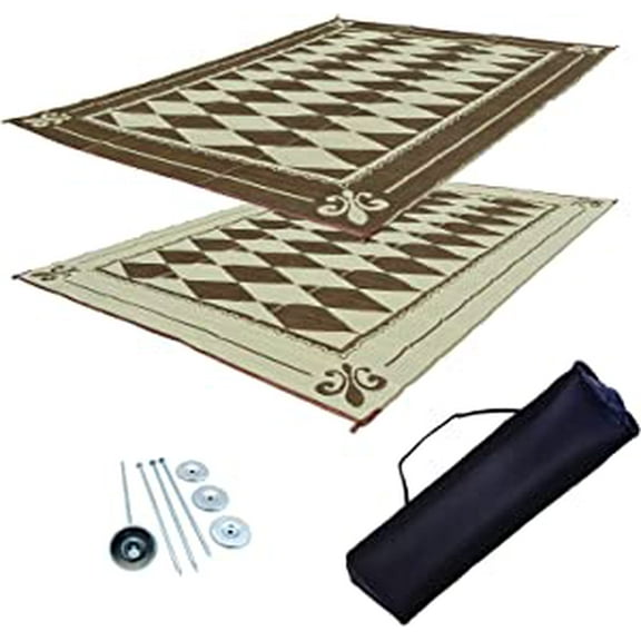 RV Patio Mat Awning Mat Trailer Mat RV Mat Brown and Beige Regal Diamond (9' x 12')
