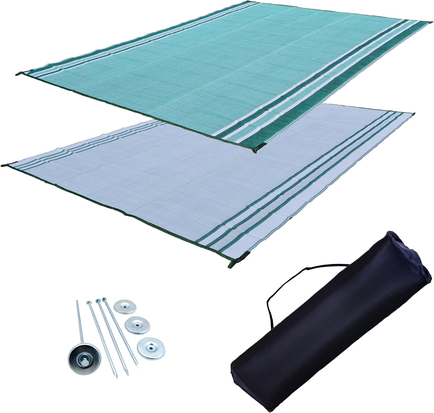 RV Patio Mat Motorhome Awning Mat Reversible Beach Mat Forest Green
