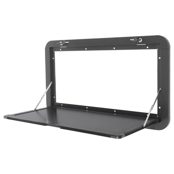 RV Picnic Folding Wall Mount Table, Fold Down Desk for Van Trailer, Black Aluminum Wall Mounted Dining Workstation Shelf