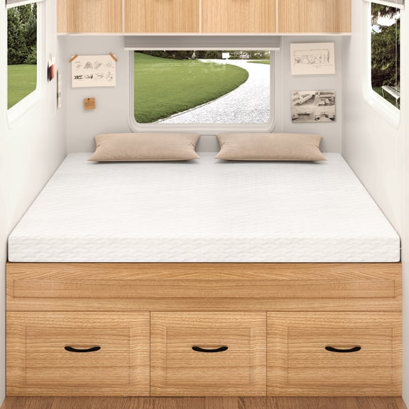 RV Queen Mattress, 4" Memory Foam Topper, Ultra-Soft Cover, CertiPUR-US Certified, 60" x 80", Perfect for RVs and Campers
