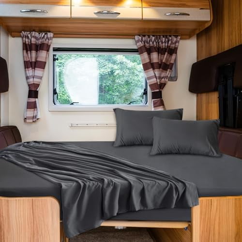 RV Queen Sheets, Super Soft RV Short Queen Sheets for RV Camper, 4 Piece Bed Sheets Set Deep Pockets, Extra Soft and Breathable Bedding Sheets, Black