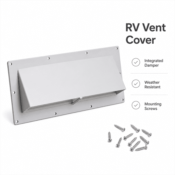 RV Range Hood Vent Cover with Damper & 10 Screws, White UV-Resistant Exterior Exhaust Vent for Camper Trailer Motorhome