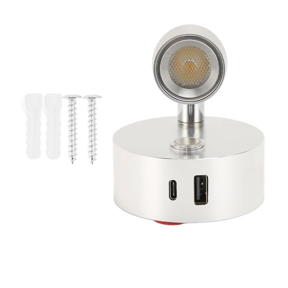 RV Reading Light, Adjustable Swivel LED Spotlight Dimming Touch Switch RV Interior Lights, USB Dimmable Caravan Motorhome Boat Bed Lamp (silver)
