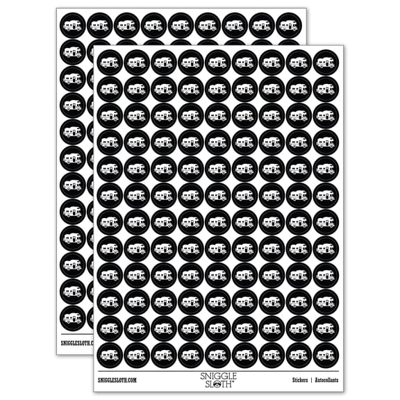 RV Road Trip Camping Automobile Family Vehicle 200+ Round Stickers - Black - Gloss Finish - 0.50" Size