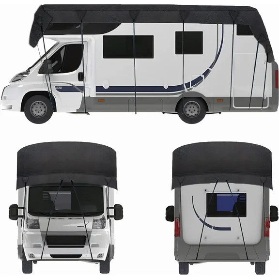 RV Roof Cover, 210D Oxford Cloth Roof Protection Cover, Waterproof & UV Resistant for RVs, Rain and Snow Proof with 2 Extra Straps, Caravan Roof Protection Tarpaulin, Black,34.4ft×10ft
