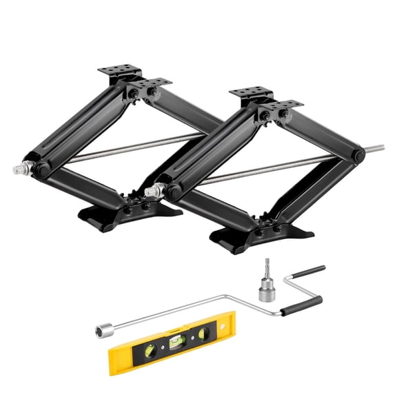 RV Scissor Jacks 6500 lbs (Set of 2), 4-23.4 Inch Stabilizer Leveling Jacks with Crank & Levels - Heavy Duty Steel RV Jacks for Trailers & Motorhomes