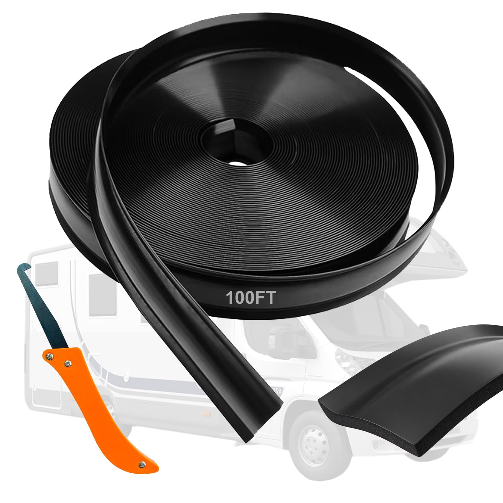 RV Vinyl Trim Molding 50ft Roll - 1" Black UV-Resistant Screw Cover Trim For Camper, Travel Trailer Exterior | Easy Install Decorative Strip