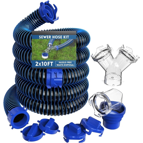 RV Sewer Hose 20FT with Wye Adapter, Sewer Hose for RV Camper, 2 Attachable 10FT Camper Sewer Hose, Complete Sewer Hose Kit