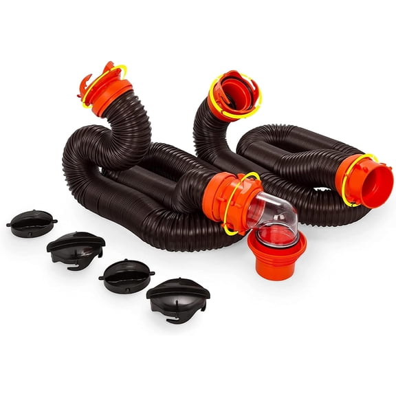 RV Sewer Hose Kit - Features Clear Elbow Fitting w/Removable Adapter - Connects to Slip or Threaded Sewer Connection