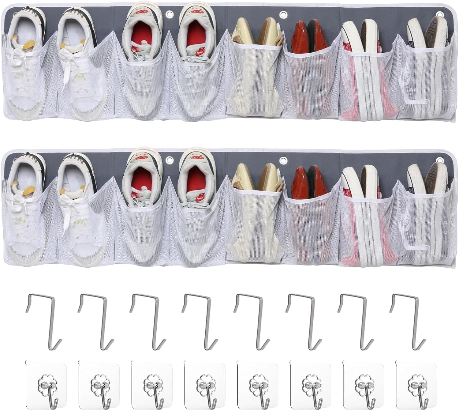 RV Shoe Storage for Bedside - 16 Extra Large Pocket Wall Mounted Entryway Shoes Rack, Bed Hanging Pocket Organizer, Bedside Caddy for Shoes and Tool Accessories,RV & Camper Essentials 2 Pack