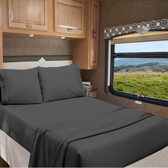RV Short King 72" X 75" | 1000-TC Organic Cotton Sheet Set 6 inch Deep Pockets - Made for RV Motorhome Bunk Bed - Dark Grey Color