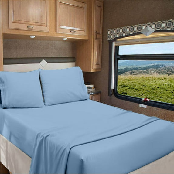 RV Short King 72" X 75" | 700-TC Organic Cotton Sheet Set 12 inch Deep Pockets - Made for RV Motorhome Bunk Bed - Light Blue Color