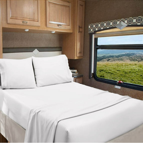 RV Short King 72" X 75" | 800-Thread Count Organic Percale Cotton Sheet Set 8 inch Deep Pockets - Made for RV Motorhome Bunk Bed - Percale White Color