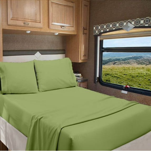 RV Short Queen 60" X 75" | 1000-TC Organic Cotton Sheet Set 12 inch Deep Pockets - Made for RV Motorhome Bunk Bed - Sage Green Color
