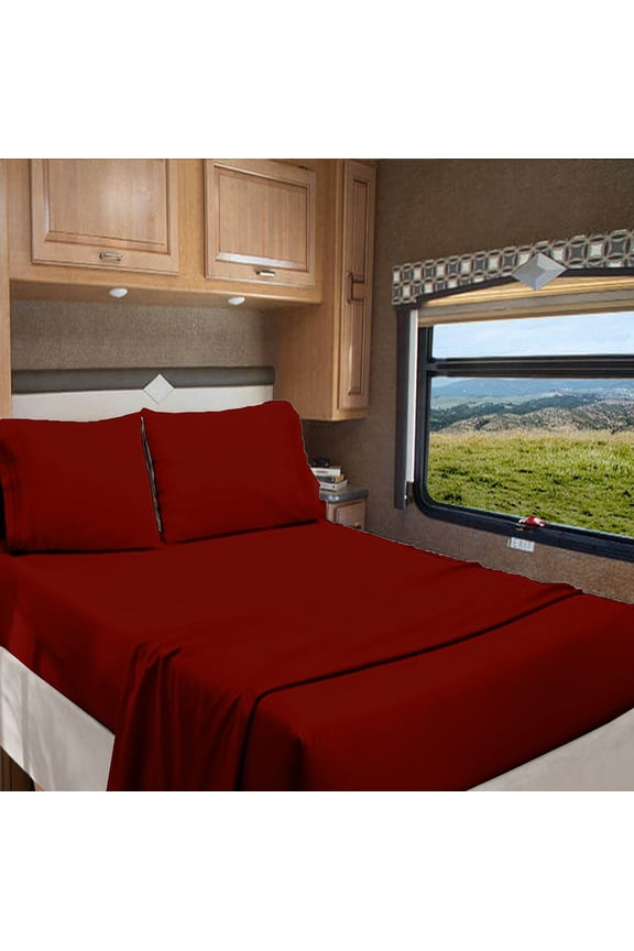 RV Short Queen 60" X 75" | 1000-TC Organic Cotton Sheet Set 15 inch Deep Pockets - Made for RV Motorhome Bunk Bed - Burgundy Color
