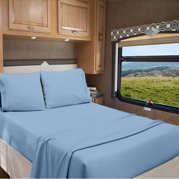 RV Short Queen 60" X 75" | 400-Thread Count Egyptian Cotton Sheet Set 8 inch Deep Pockets - Made for RV - Light Blue Color