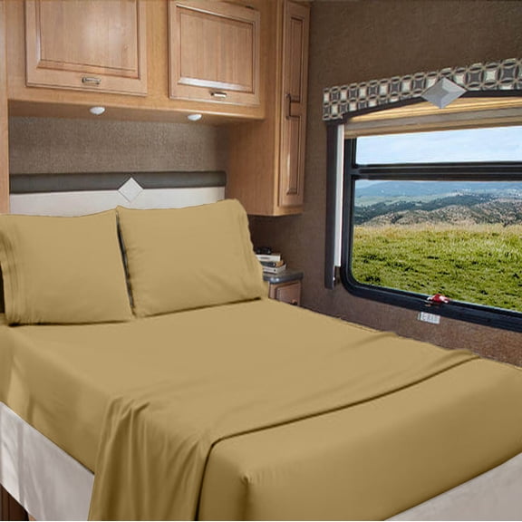 RV Short Queen 60" X 75" | 700-TC Egyptian Cotton Sheet Set 15 inch Deep Pockets - Made for RV - Taupe Color