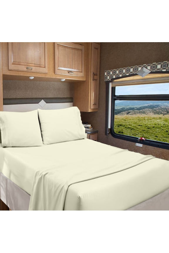 RV Short Queen 60" X 75" | 800-TC Egyptian Cotton Sheet Set 10 inch Deep Pockets - Made for RV - Ivory Color