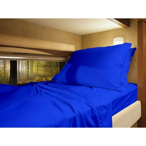 RV Short Queen 60" X 75" Sheet Set 600 Thread-Count 100% Egyptian Cotton 10-Inch Deep Pockets - Made for RV - Royal Blue Color