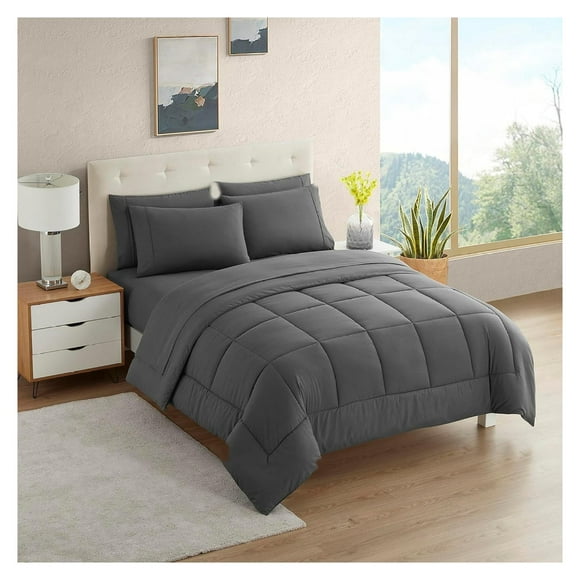 RV Short Queen Comforter Set for RV Camper - Comforter Set with Fitted & Flat Sheet, 4 Pillowcases - Tailored for RV Short Queen Beds - Cozy for Your RV Bedroom, RV Short Queen, Gray
