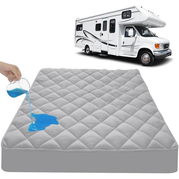 RV Short Queen Mattress Pad Waterproof Quilted, Short Queen Mattress Protector, RV Mattress Cover Fitted Mattress Topper, Up to 20 Inch