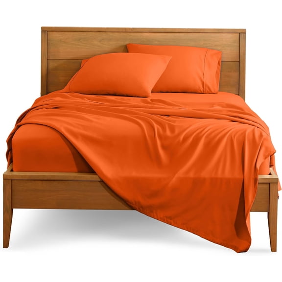 RV Short Queen Size 500-Thread-Count 4-PCs Bed Sheet Set, 100% Pure Egyptian Cotton Sheets, Fits Mattress Upto 13-15" Deep Pocket, Solid Pattern, Orange