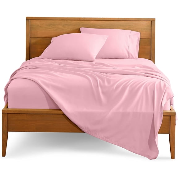 RV Short Queen Size 500-Thread-Count 4-PCs Bed Sheet Set, 100% Pure Egyptian Cotton Sheets, Fits Mattress Upto 6-9" Deep Pocket, Solid Pattern, Light Pink