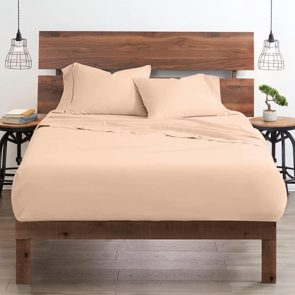 RV Short Queen Size 500-Thread-Count 4-PCs Bed Sheet Set, 100% Pure Egyptian Cotton Sheets, Fits Mattress Upto 6-9" Deep Pocket, Solid Pattern, Peach