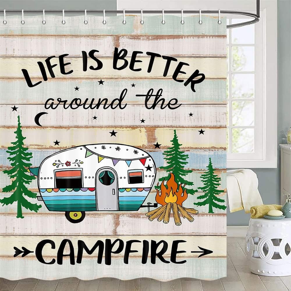 RV Shower Curtain, Camper Shower Curtain for for Travel Trailer, Happy
