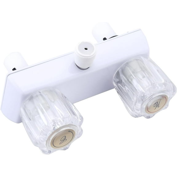 RV Shower Faucet, Dual-Handle Camper Shower Faucet with Acrylic Knobs, 4" RV Shower Valve Diverter, RV Outdoor Shower for RV, Camper Van, Outside and Inside Bathroom Shower (White)
