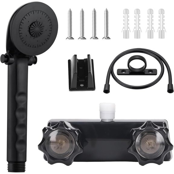 RV Shower Faucet with Shower Head and Hose - Non-Metallic RV Shower Kit, On/Off Valve & Diverter, Handheld Shower Replacement for RV, 5th Wheels, Motorhomes, Travel Trailers, Campers (Black)