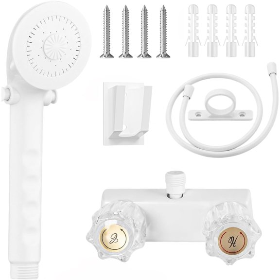 RV Shower Faucet with Shower head and Hose - Non-Metallic RV Shower Kit, On/Off Valve & Diverter, Handheld Shower Replacement for RV,5thWheels,Motorhomes,Travel Trailers,Campers(White)