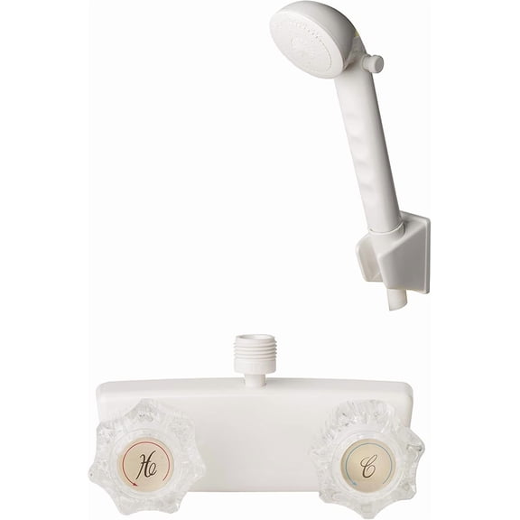RV Shower Faucet w/Showerhead and Hose - Outdoor Non-Metallic Shower Parts On-Off Handheld Shower Head Valve Diverter Replacements for RVs, Fifth Wheels, Motorhomes,Travel Trailers,Campers,White