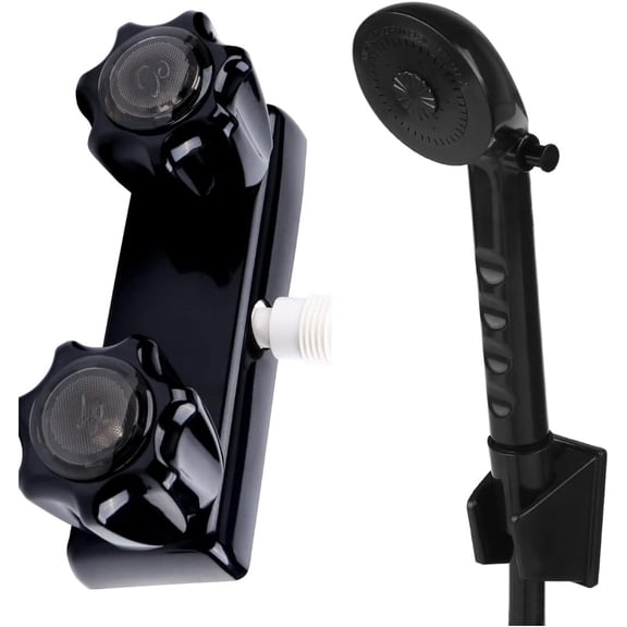 RV Shower Faucet w/Showerhead and Hose - Outdoor Non-Metallic Shower Parts On-Off Handheld Shower Head Valve Diverter Replacements for RVs, Fifth Wheels, Motorhomes,Travel Trailers,Campers,Black