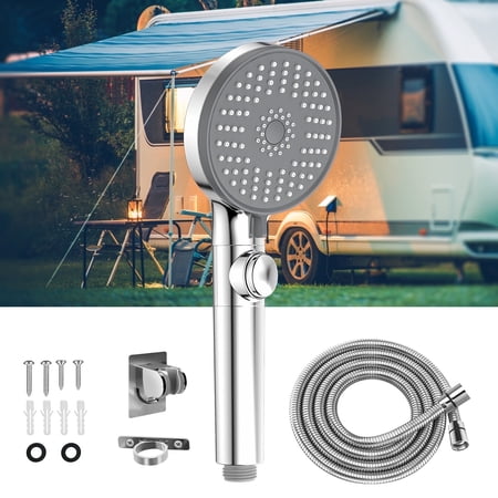 RV Shower Head with Hose, 5 Mode High Pressure Shower Head Replacement, Handheld on/off with Holder?Hose, Travel Trailer, Water Saving Motorhome