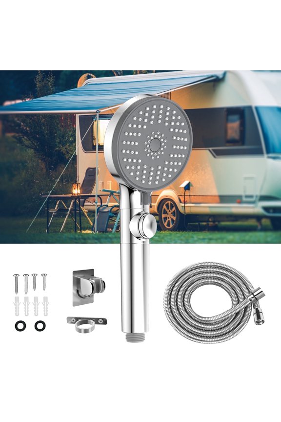 RV Shower Head with Hose, 5 Mode High Pressure Shower Head Replacement, Handheld on/off with HolderHose, Travel Trailer, Water Saving Motorhome