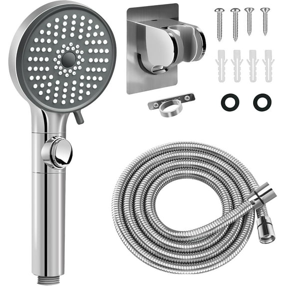 RV Shower Head with Hose, High Pressure 5 Mode Shower head Replacement, Shower Head for RV/Campers, Travel Trailer, Motorhome for Water Saving, Handheld Shower Head Holder and Hose, On Off Switch