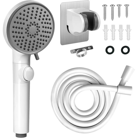 RV Shower Head with Hose, High Pressure 5 Mode Shower head Replacement, Shower Head for RV/Campers, Travel Trailer, Motorhome for Water Saving, Shower Head Holder and Hose, On Off Switch, White